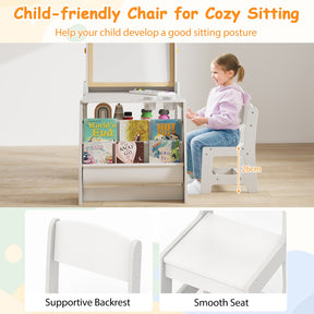 Kids Art Table and Chair Set, Multifunctional Kids Activity w/ Easel & Chair