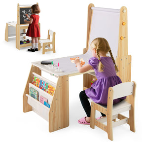 Kids Art Table and Chair Set, Multifunctional Kids Activity w/ Easel & Chair