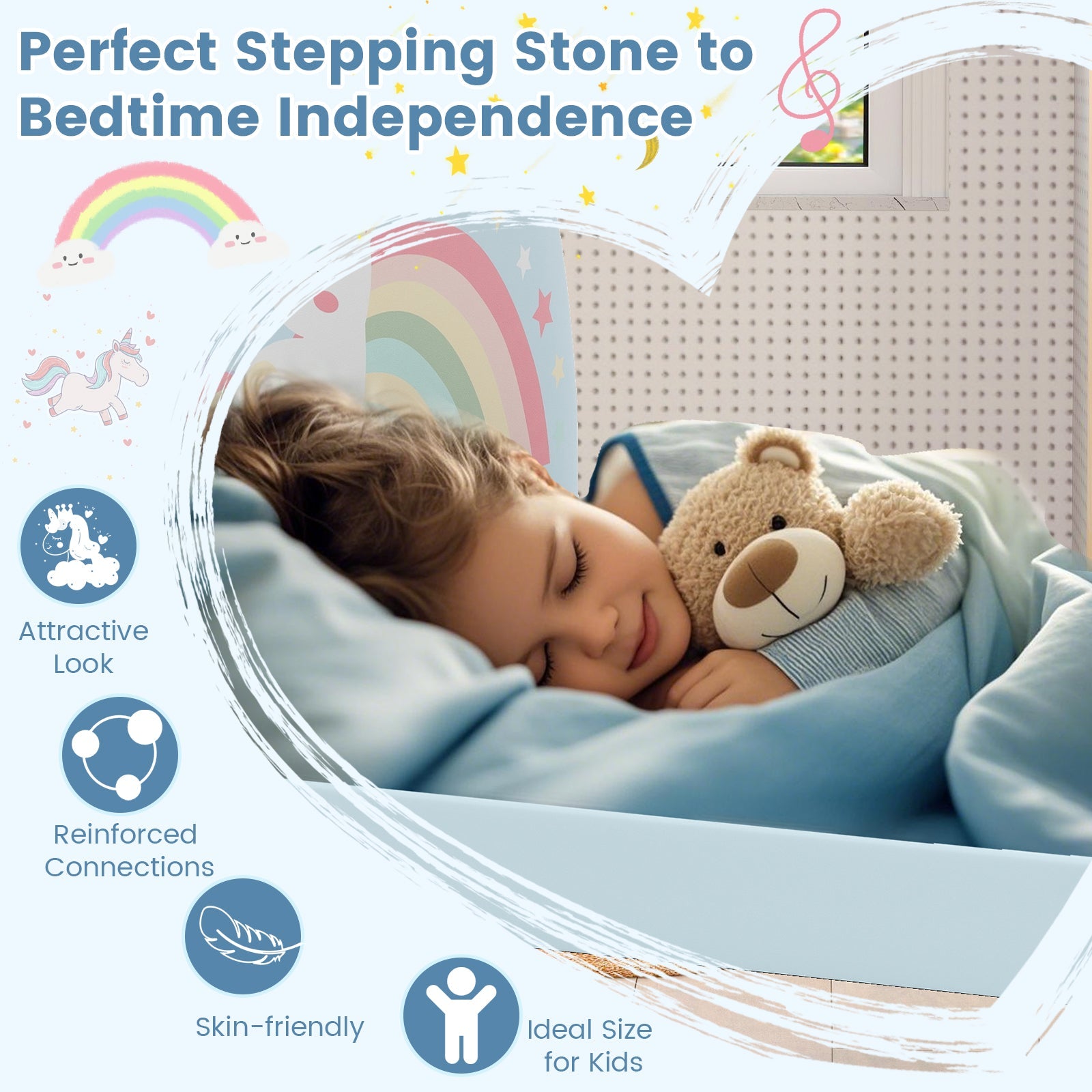 Single Floor Bed Frame, Upholstered Twin Size Kids Floor Bed with 210D Oxford Cloth Floor Mat