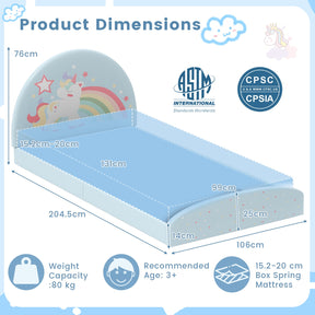 Single Floor Bed Frame, Upholstered Twin Size Kids Floor Bed with 210D Oxford Cloth Floor Mat