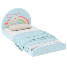 Single Floor Bed Frame, Upholstered Twin Size Kids Floor Bed with 210D Oxford Cloth Floor Mat