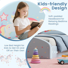 Single Floor Bed Frame, Upholstered Twin Size Kids Floor Bed with 210D Oxford Cloth Floor Mat