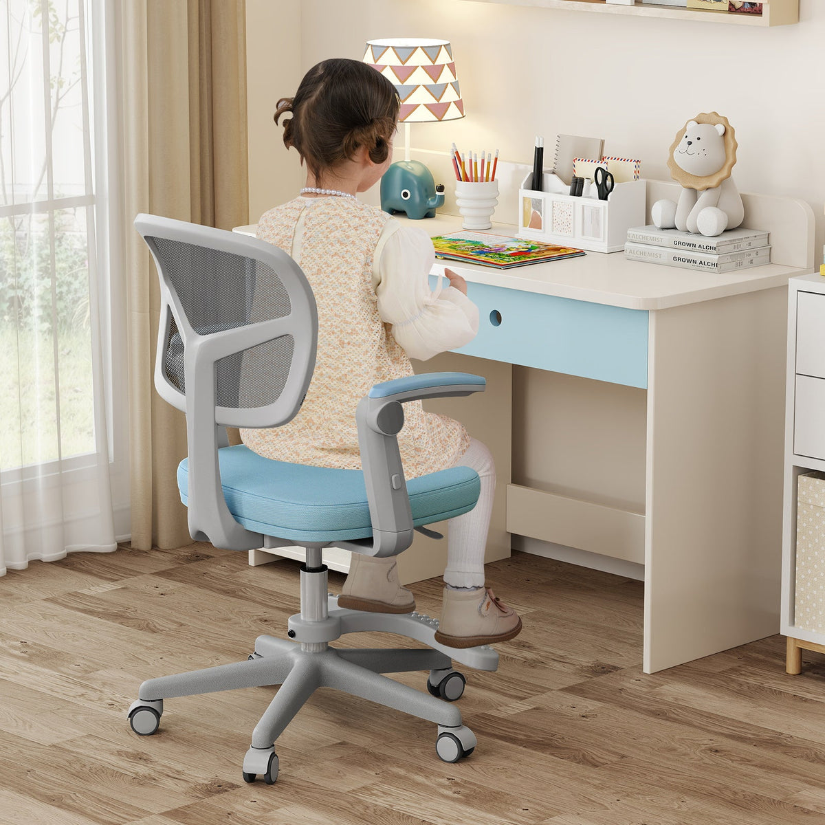Student Ergonomic Computer Chair w/Adjustable Height, Swivel Rolling Kids Office Chair for 3-15