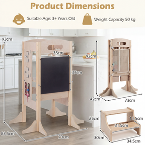 Foldable Learning Tower Toddler Tower, Kitchen Standing Tower with 2-Setp Stool