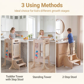 Foldable Learning Tower Toddler Tower, Kitchen Standing Tower with 2-Setp Stool