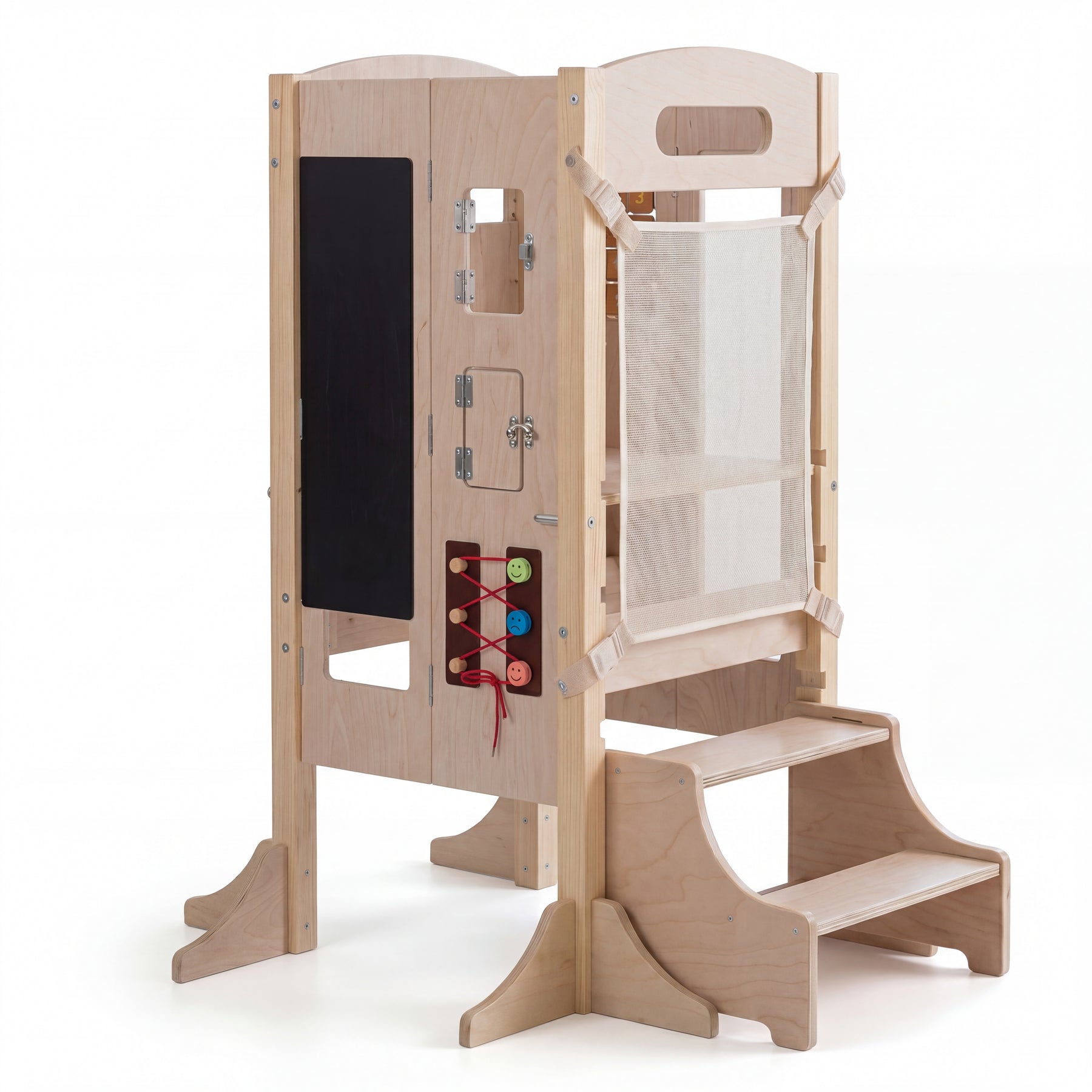 Foldable Learning Tower Toddler Tower, Kitchen Standing Tower with 2-Setp Stool