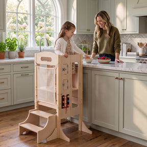 Foldable Learning Tower Toddler Tower, Kitchen Standing Tower with 2-Setp Stool
