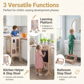 Foldable Learning Tower Toddler Tower, Kitchen Standing Tower with 2-Setp Stool
