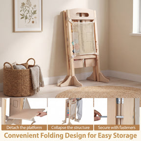 Foldable Learning Tower Toddler Tower, Kitchen Standing Tower with 2-Setp Stool