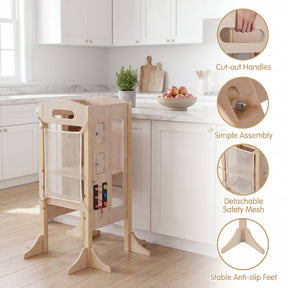 Foldable Learning Tower Toddler Tower, Kitchen Standing Tower with 2-Setp Stool