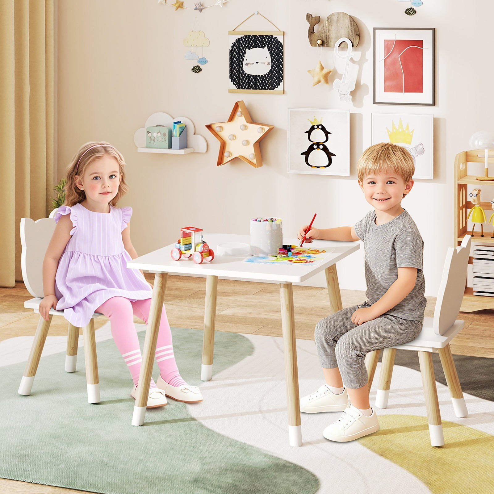 Kids Table and Chairs Set Wooden Toddler Desk and Chair Set