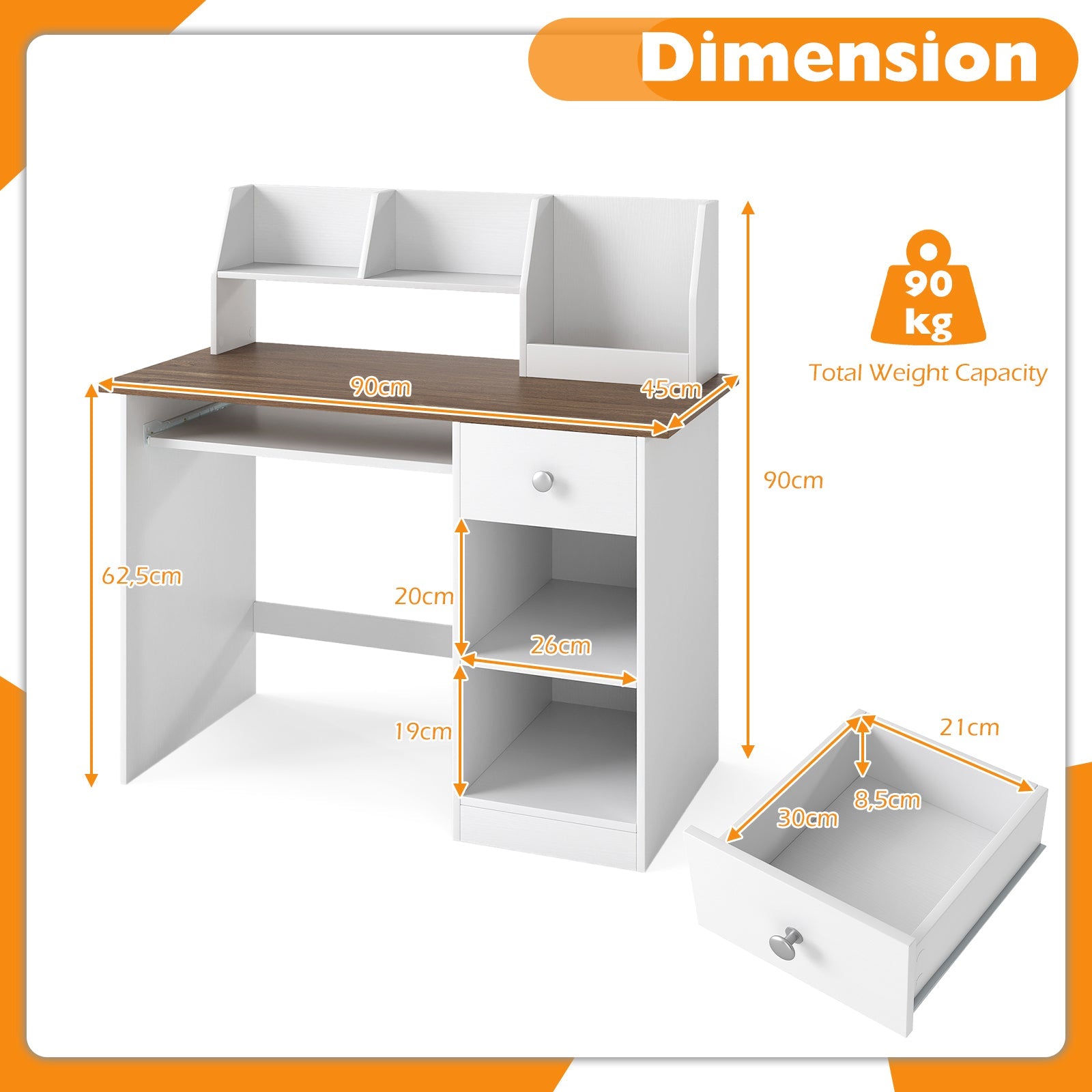HONEY JOY Kids Study Desk, Children Writing Table w/Hutch