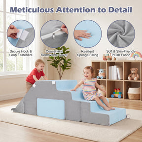 4-in-1 Foam Climbing Blocks, Toddler Indoor Climb & Crawl Soft Play Set with Slide