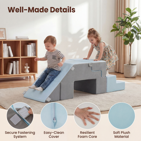 4-in-1 Foam Climbing Blocks, Toddler Indoor Climb & Crawl Soft Play Set with Slide