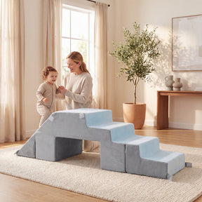 4-in-1 Foam Climbing Blocks, Toddler Indoor Climb & Crawl Soft Play Set with Slide