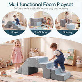 4-in-1 Foam Climbing Blocks, Toddler Indoor Climb & Crawl Soft Play Set with Slide