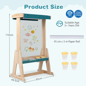 Wooden Art Easel for Kids, Double-sided Kids Easel with Transparent Board & Paper Roll