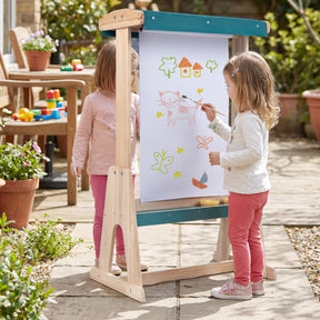 Wooden Art Easel for Kids, Double-sided Kids Easel with Transparent Board & Paper Roll