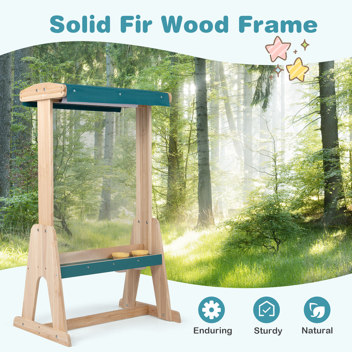 Wooden Art Easel for Kids, Double-sided Kids Easel with Transparent Board & Paper Roll
