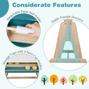 Wooden Art Easel for Kids, Double-sided Kids Easel with Transparent Board & Paper Roll