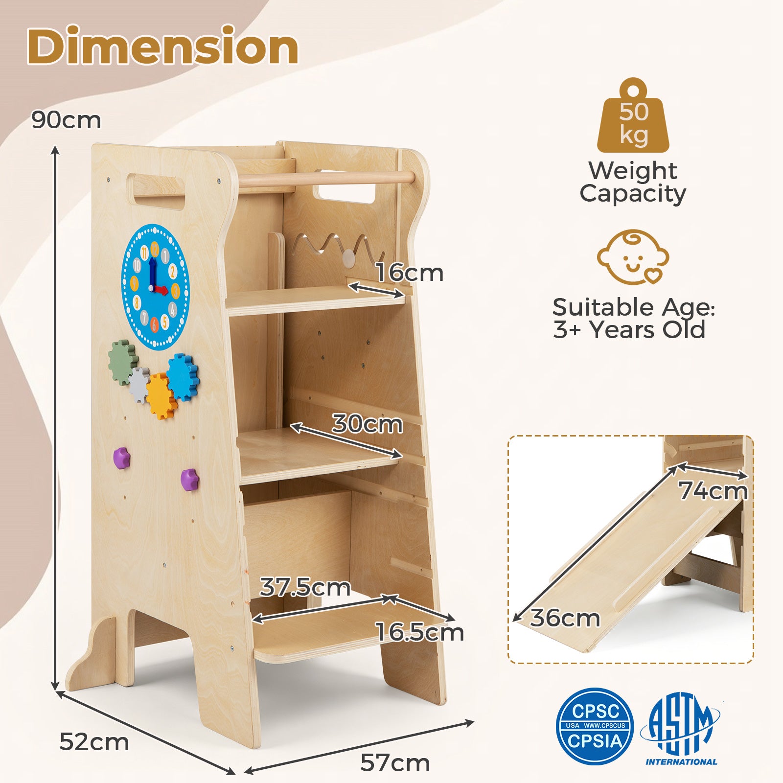 4-in-1 Toddler Tower with Chalkboard, Slide, Montessori Games
