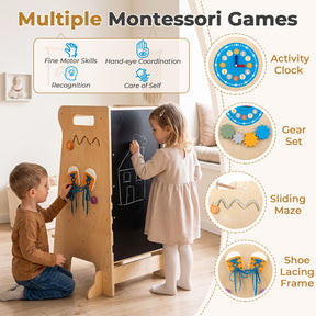 4-in-1 Toddler Tower with Chalkboard, Slide, Montessori Games