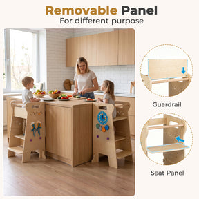 4-in-1 Toddler Tower with Chalkboard, Slide, Montessori Games