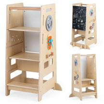 Toddler Standing Tower w/ Adjustable Height & Blackboard, Natural