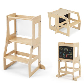 Toddler Standing Tower w/ Blackboard, Natural