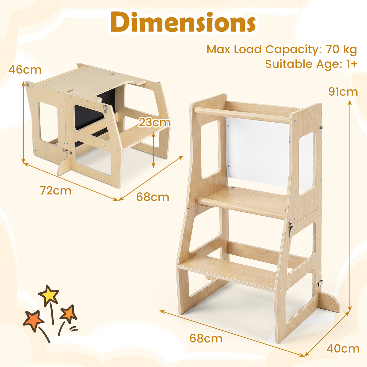 Toddler Standing Tower w/ Blackboard, Natural
