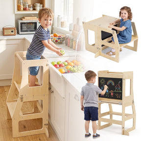 Toddler Standing Tower w/ Blackboard, Natural
