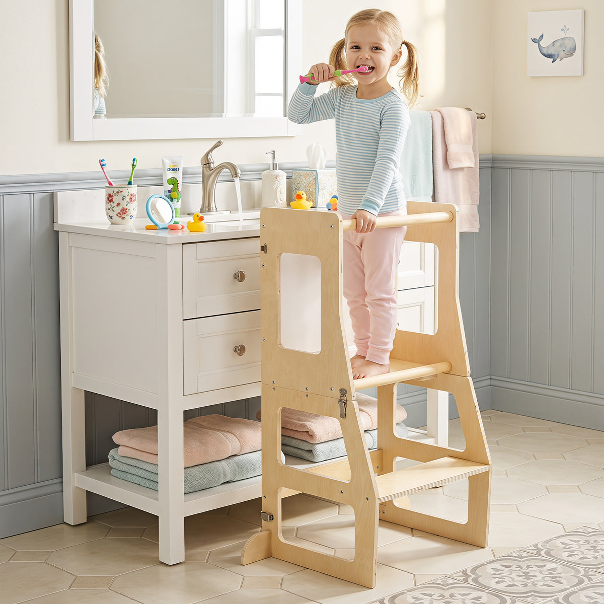 Toddler Standing Tower w/ Blackboard, Natural