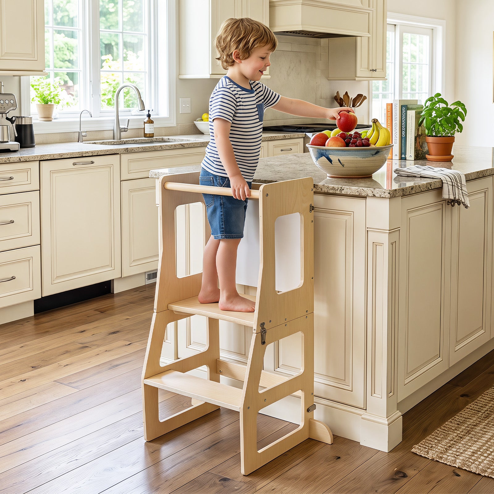 Toddler Standing Tower w/ Blackboard, Natural