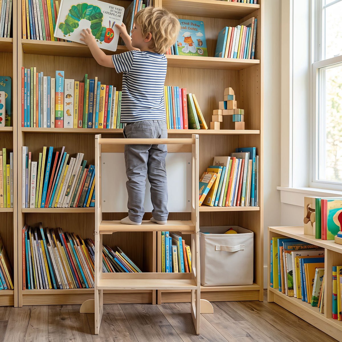 Toddler Standing Tower w/ Blackboard, Natural