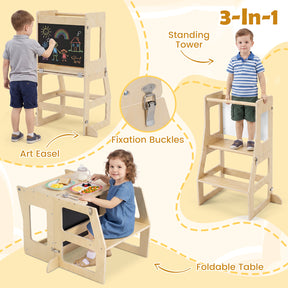 Toddler Standing Tower w/ Blackboard, Natural