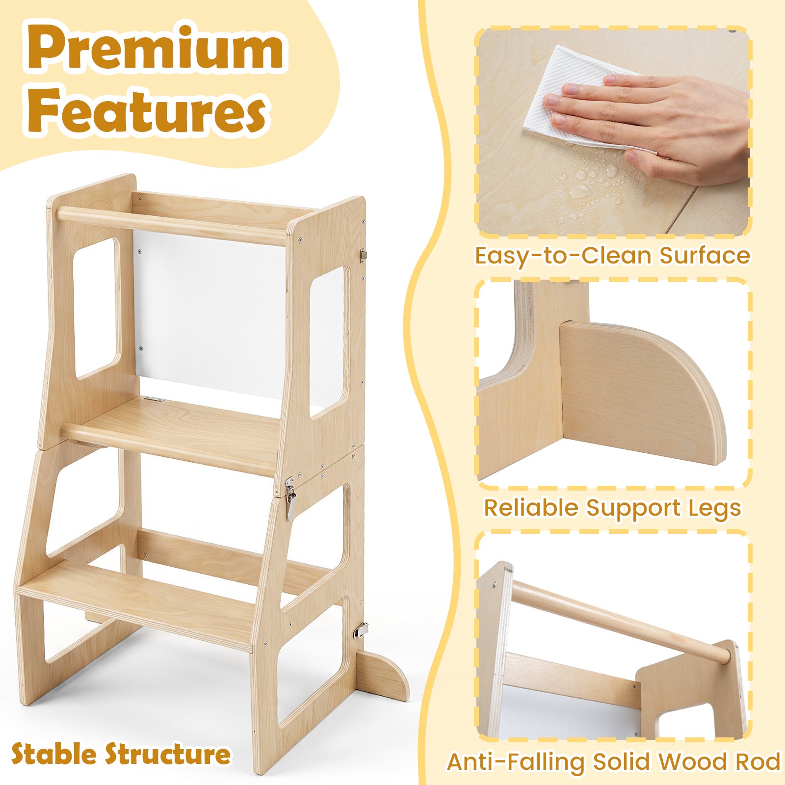 Toddler Standing Tower w/ Blackboard, Natural