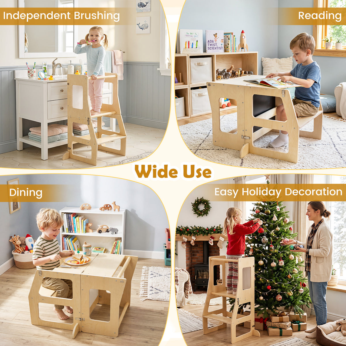 Toddler Standing Tower w/ Blackboard, Natural