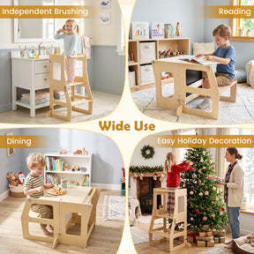 Toddler Standing Tower w/ Blackboard, Natural