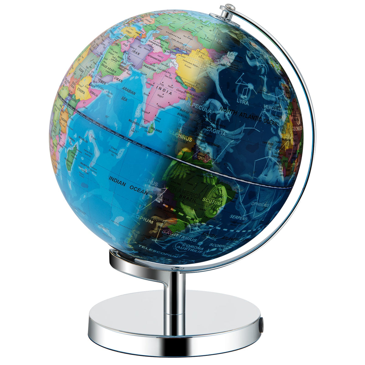 World Globe, 3-in-1 Desktop Spinning Earth w/ Illuminated Constellation Maps