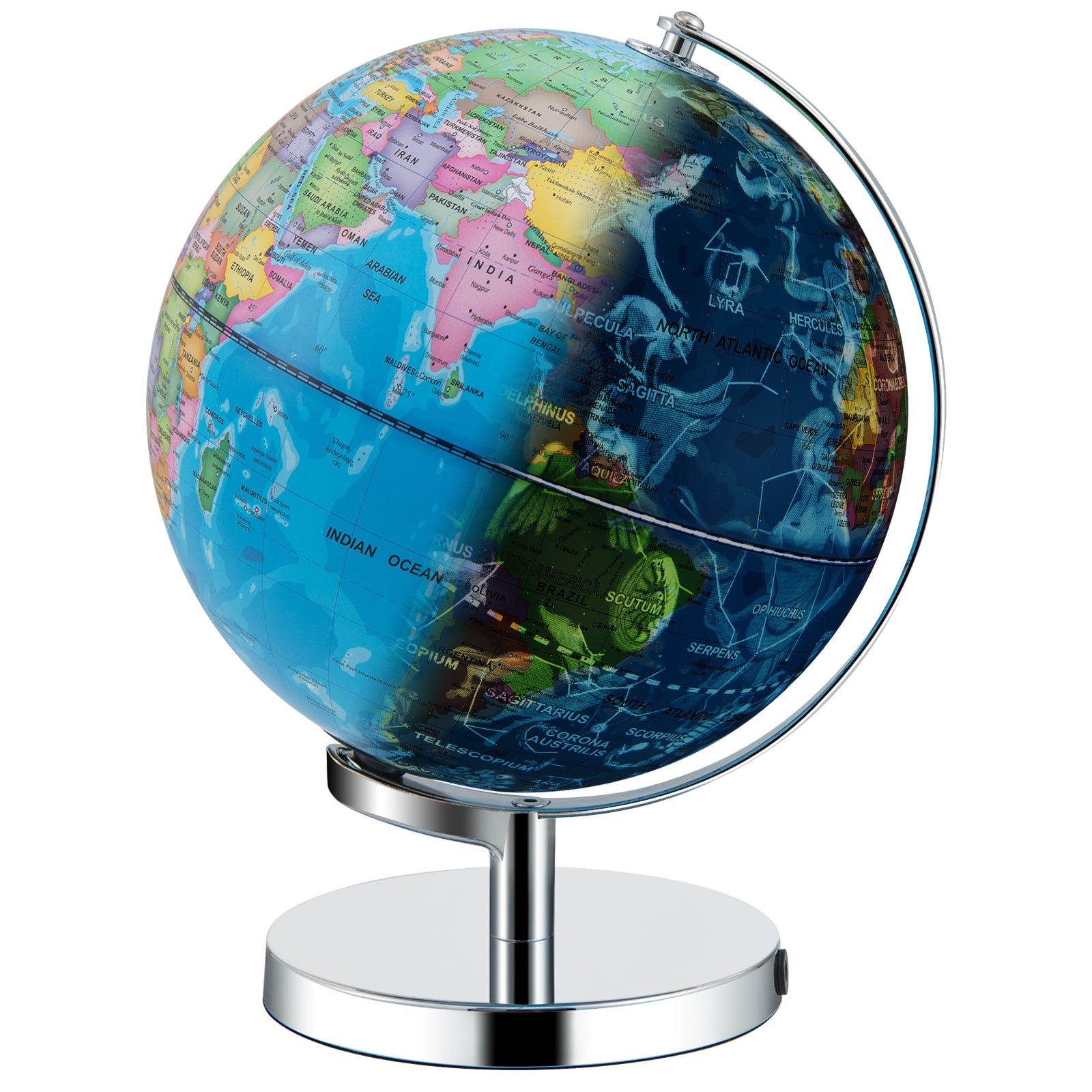World Globe, 3-in-1 Desktop Spinning Earth w/ Illuminated Constellation Maps
