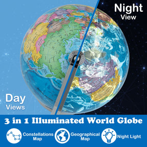 World Globe, 3-in-1 Desktop Spinning Earth w/ Illuminated Constellation Maps