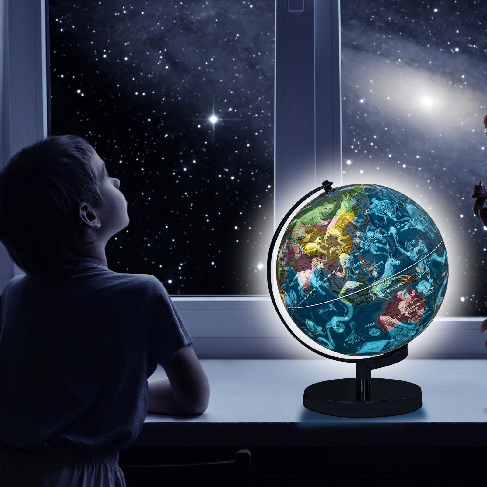 World Globe, 3-in-1 Desktop Spinning Earth w/ Illuminated Constellation Maps