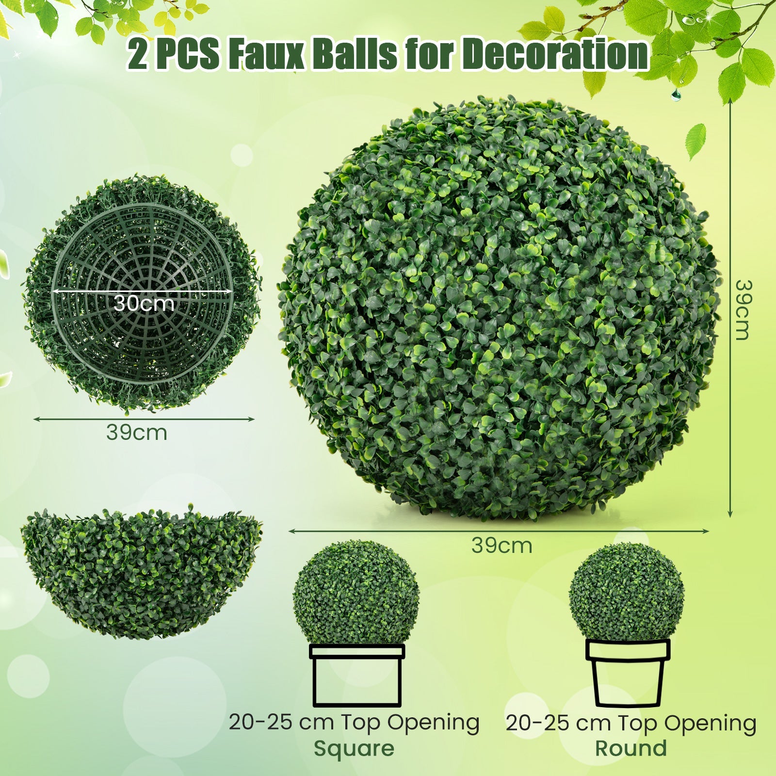 2 PCS Artificial Plant Milan Grass Ball Faux Plant Home Wedding Decoration