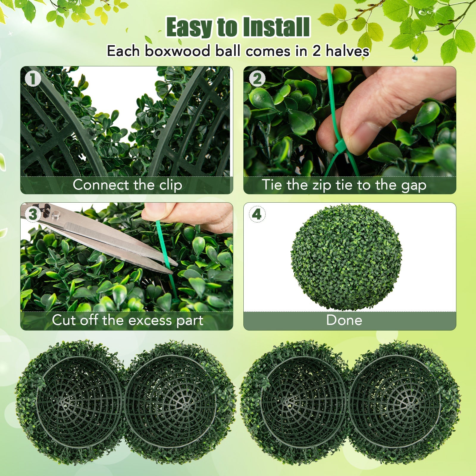 2 PCS Artificial Plant Milan Grass Ball Faux Plant Home Wedding Decoration