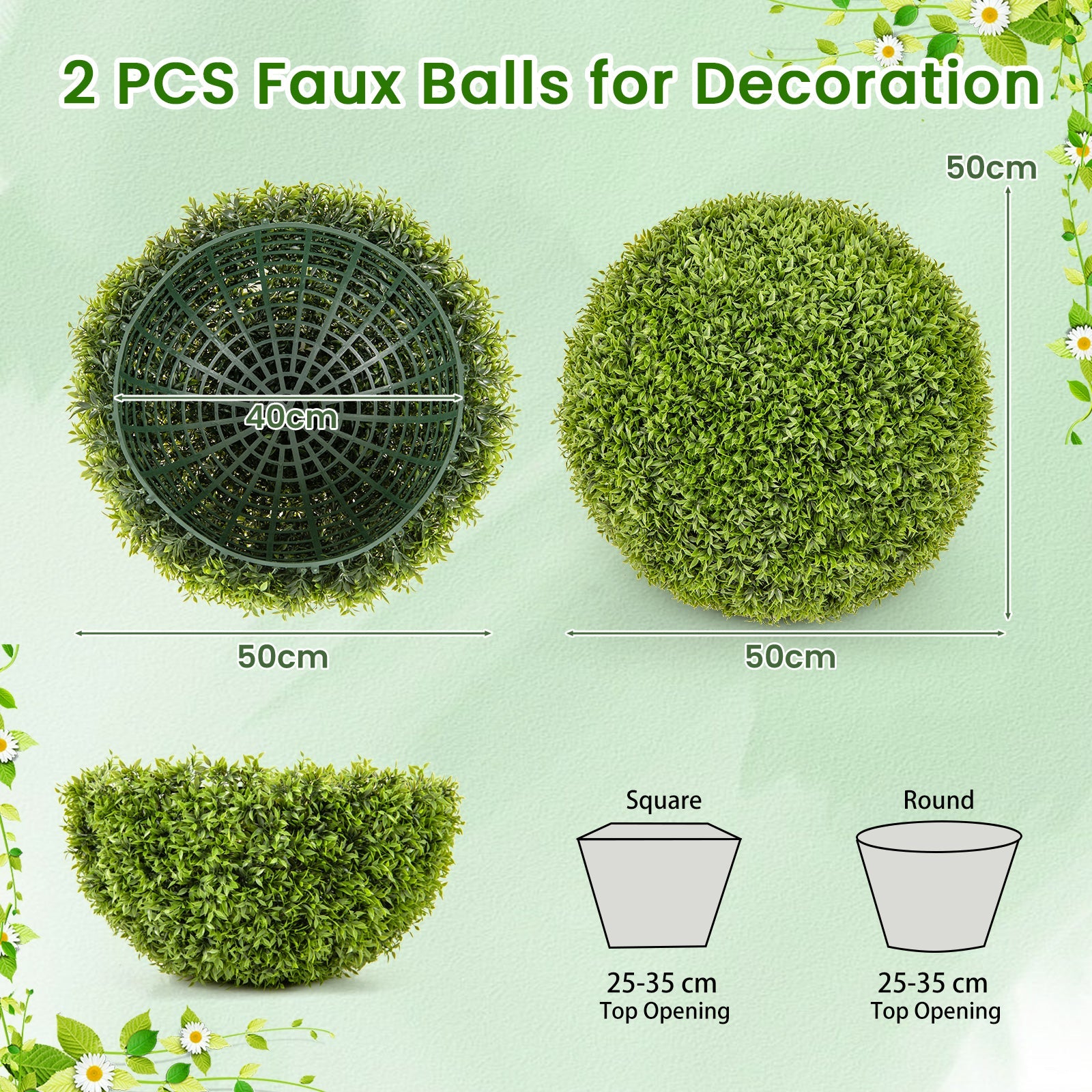 2 PCS 50cm Artificial Plant Boxwood Topiary Ball Faux Plant Home Decoration