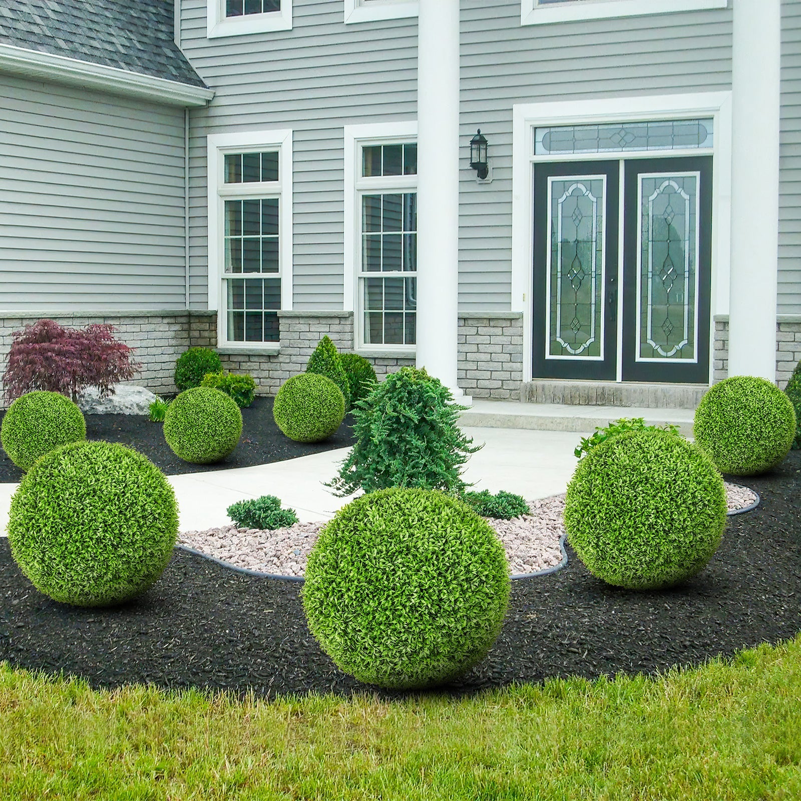 2 PCS 50cm Artificial Plant Boxwood Topiary Ball Faux Plant Home Decoration
