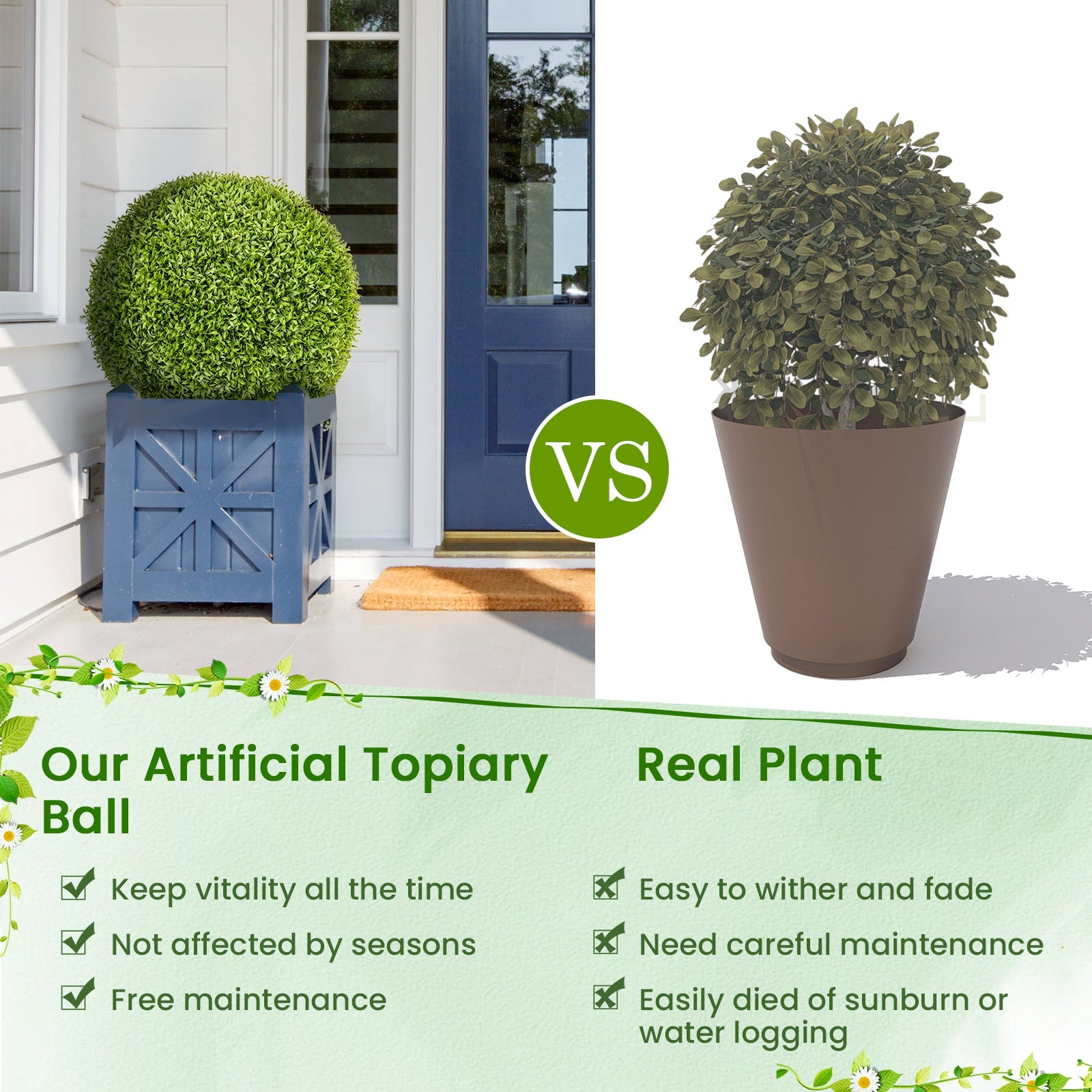 2 PCS 50cm Artificial Plant Boxwood Topiary Ball Faux Plant Home Decoration