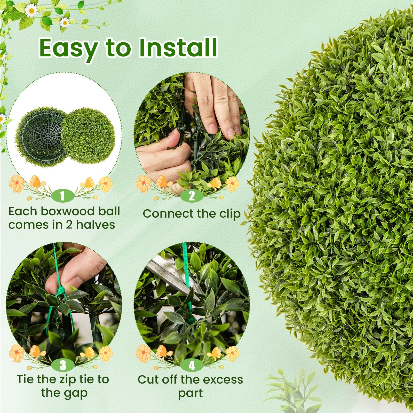 2 PCS 50cm Artificial Plant Boxwood Topiary Ball Faux Plant Home Decoration
