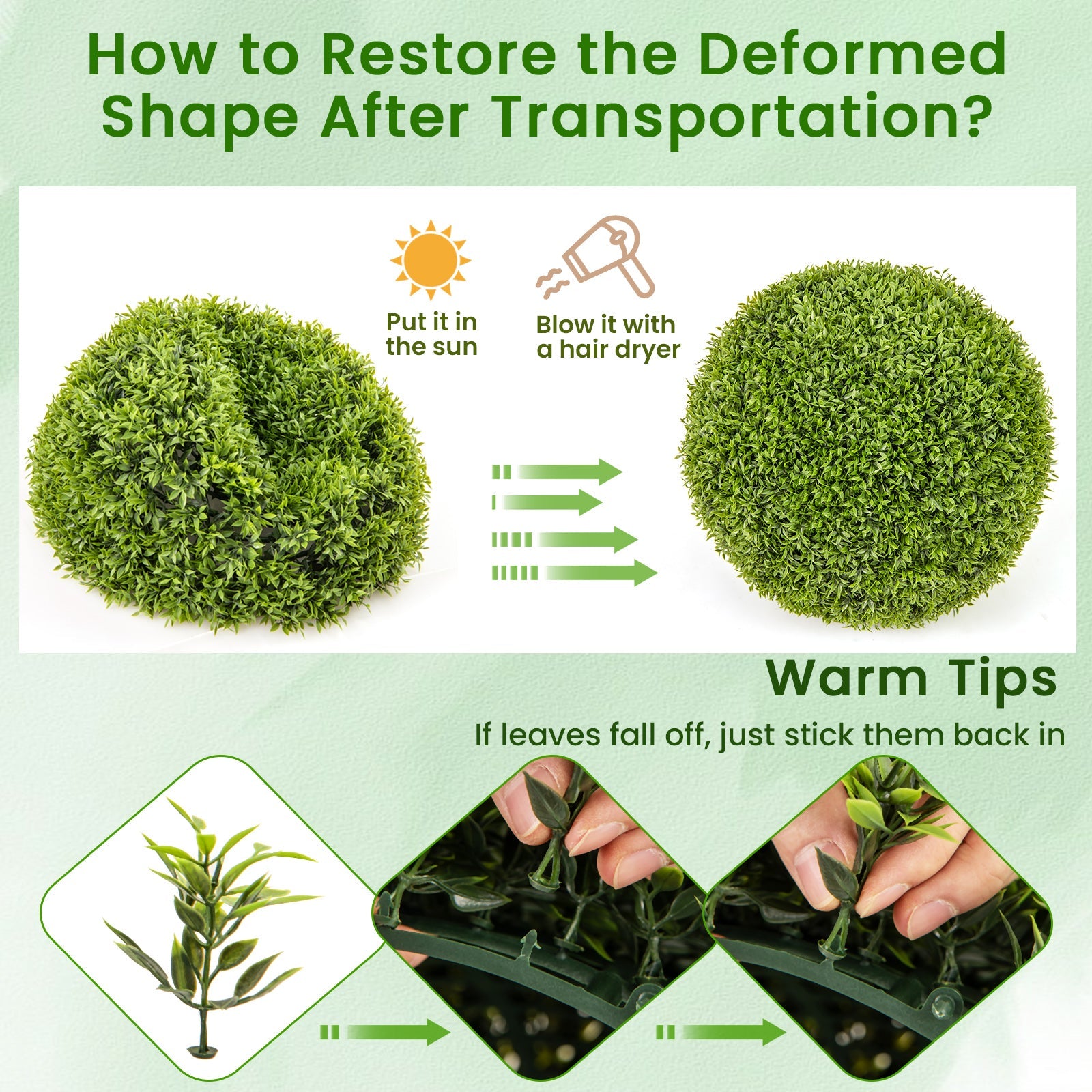 2 PCS 50cm Artificial Plant Boxwood Topiary Ball Faux Plant Home Decoration