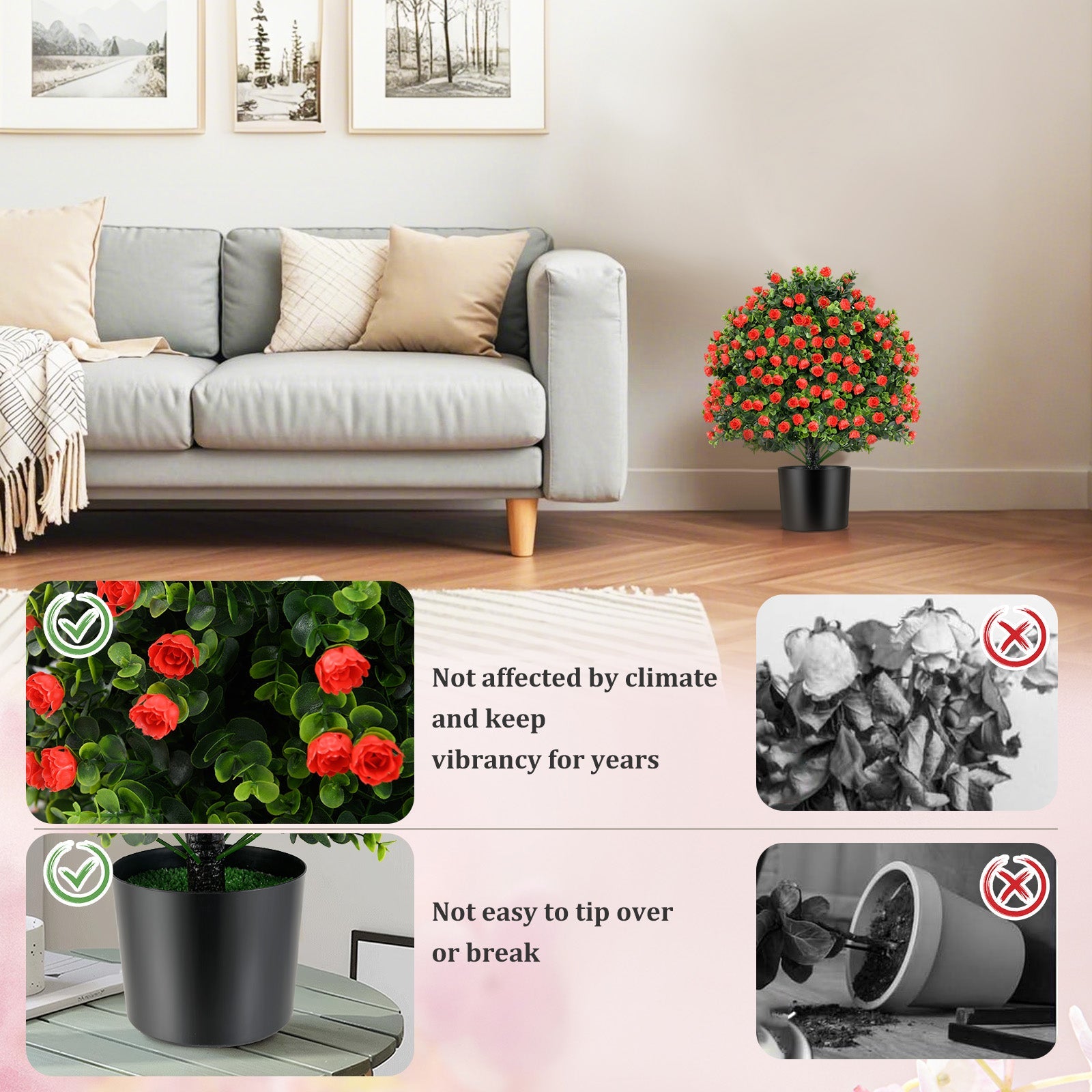 Giantex 2 Pack Artificial Rose Topiary Ball Tree
